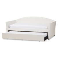 Baxton Studio London-White-Daybed London Back Sofa Twin Daybed with Roll-Out Trundle Guest Bed